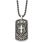 Chisel Stainless Steel Antiqued Polished and Textured Cross Dog Tag on a 24 inch Ball Chain Necklace